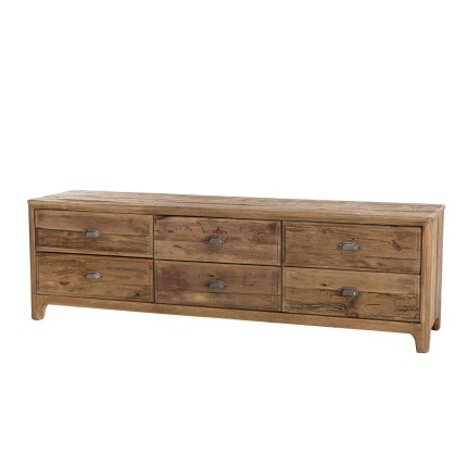 SANDY TV Stand in Brown with 6 Drawers | Recycled Pine