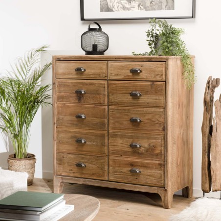 Meuble marron 2 tiroirs 2 portes SANDY en pin recyclé