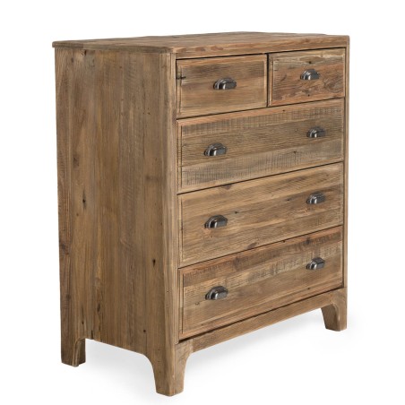 Meuble chiffonnier marron 5 tiroirs bois Pin recyclé - SANDY