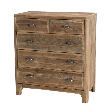 Meuble chiffonnier marron 5 tiroirs bois Pin recyclé - SANDY