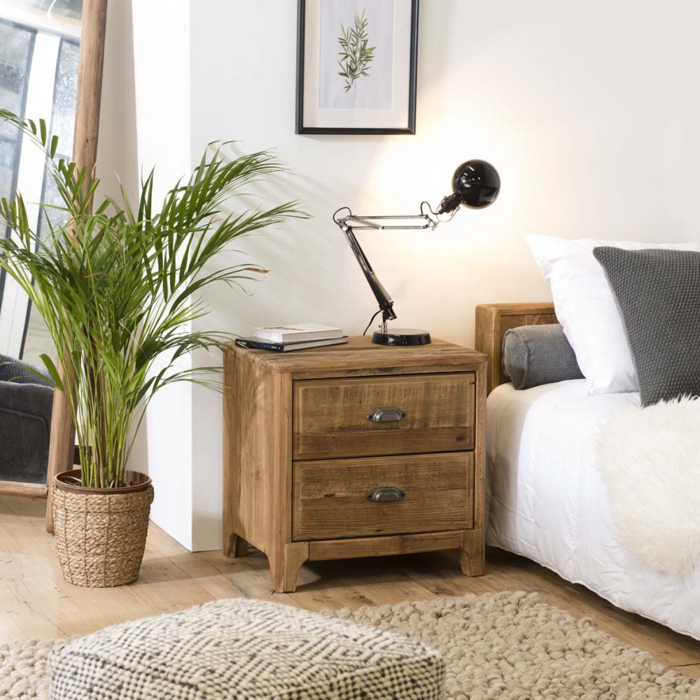 SANDY Brown Bedside Table with 2 Drawers - Recycled Pine SANDY Brown Bedside Table with 2 Drawers - Recycled Pine