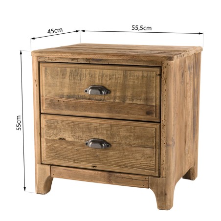 SANDY Brown Bedside Table with 2 Drawers - Recycled Pine