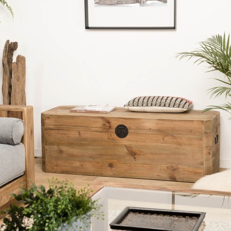 Coffre rangement marron bois Pin recyclé - SANDY