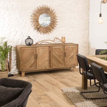 SANDY Brown 4-Door Sideboard in Recycled Pine - Contemporary Living Room Furniture