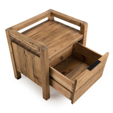 SANDY Brown Bedside Table - Recycled Pine - 1 Drawer - Ideal Dimensions