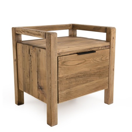 SANDY Brown Bedside Table - Recycled Pine - 1 Drawer - Ideal Dimensions
