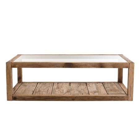 SANDY Brown Coffee Table - Glass Top & Recycled Pine | Dimensions