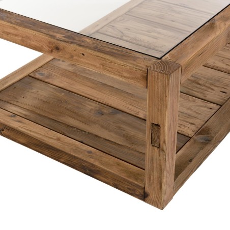 SANDY Brown Coffee Table - Glass Top & Recycled Pine | Dimensions