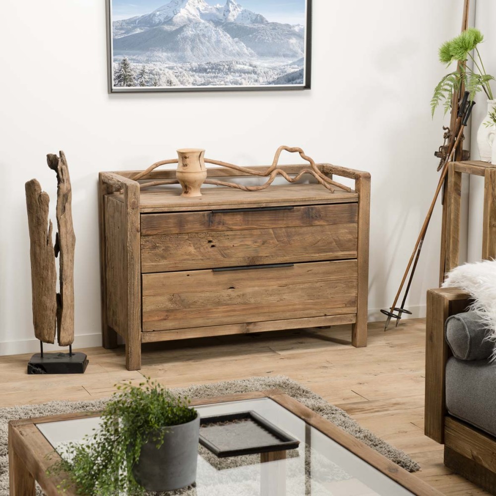 SANDY - Brown Chest of Drawers with 2 Drawers, Recycled Pine Wood SANDY - Brown Chest of Drawers with 2 Drawers, Recycled Pine Wood