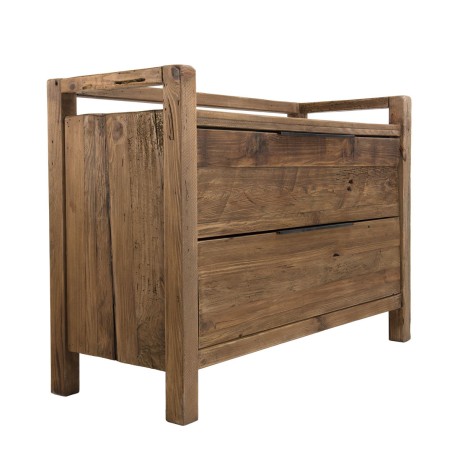 Commode marron 2 tiroirs bois Pin recyclé SANDY