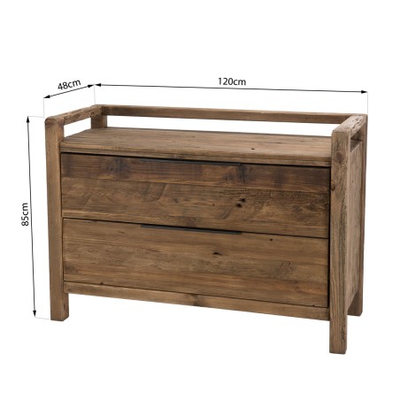 SANDY - Brown Chest of Drawers with 2 Drawers, Recycled Pine Wood
