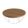 SIXTINE Round Shell Coffee Table 80x80cm - Recycled Teak Top with White Metal Legs