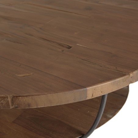 SIXTINE Round Shell Coffee Table 80x80cm Double Top Recycled Teak Black Metal