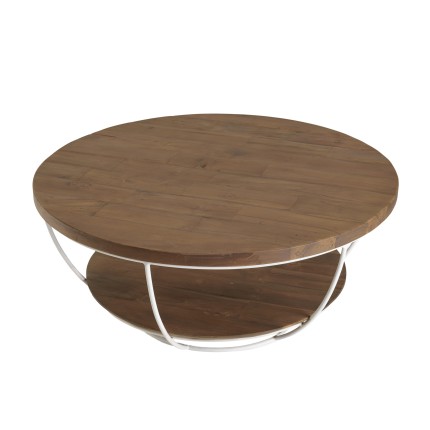 SIXTINE Round Shell Coffee Table 80x80cm - Recycled Teak White Metal