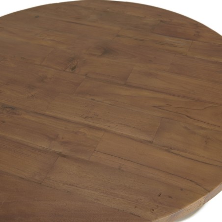 Table basse coque ronde 80x80cm teck recyclé métal blanc