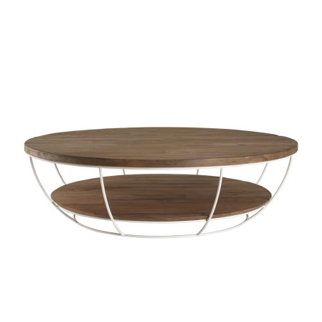 SIXTINE Round Coffee Table 120x120cm Recycled Teak White Metal