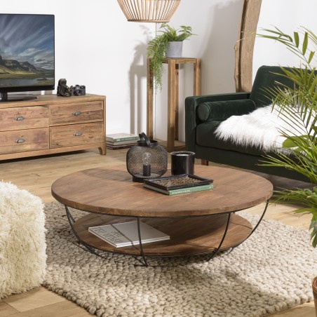 Table basse ronde SIXTINE en teck recyclé 120x120cm