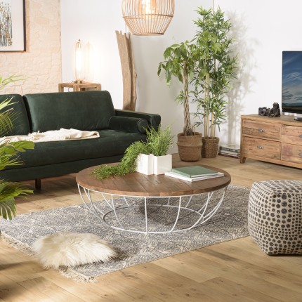 Table basse ronde en teck recyclé SIXTINE 120x120cm