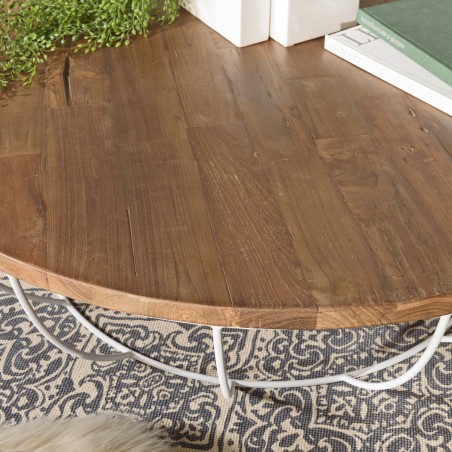 SIXTINE Round Coffee Table 120x120cm Recycled Teak White Metal Base