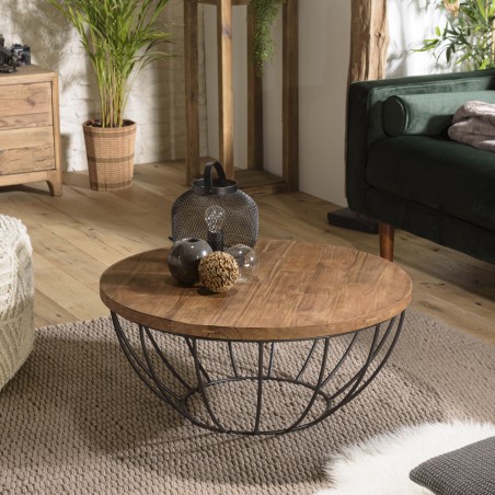 Table basse ronde SIXTINE en teck recyclé - 80x80cm