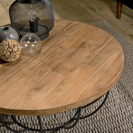 Table basse ronde SIXTINE en teck recyclé - 80x80cm