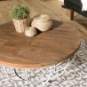 Table basse ronde SIXTINE 80x80cm teck recyclé métal blanc