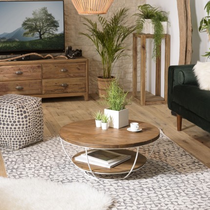 SIXTINE Round Shell Coffee Table 80x80cm - Recycled Teak White Metal