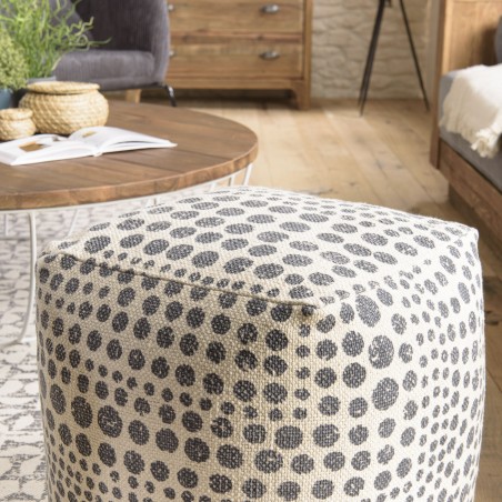Pouf carré SACHA 46x46cm - Tissu coton imprimé pois gris