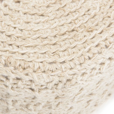 SACHA - Round Bohemian Stool, 40 x 40 cm, Wood and Ivory Wool