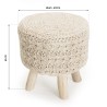 SACHA - Round Bohemian Stool, 40 x 40 cm, Wood and Ivory Wool