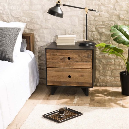 DANDY - 2 Drawer Recycled Pine and Black Bedside Table