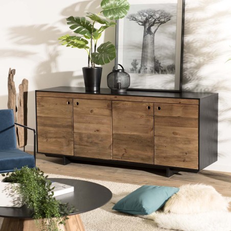 Buffet DANDY en pin recyclé naturel et noir