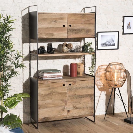 Bibliothèque DANDY en pin recyclé et métal noir