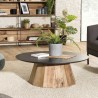 DANDY Round Coffee Table 90x90cm - Recycled Pine with Black Top