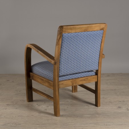 WALLY Teak Wood Armchair with Blue Scandinavian Fabric