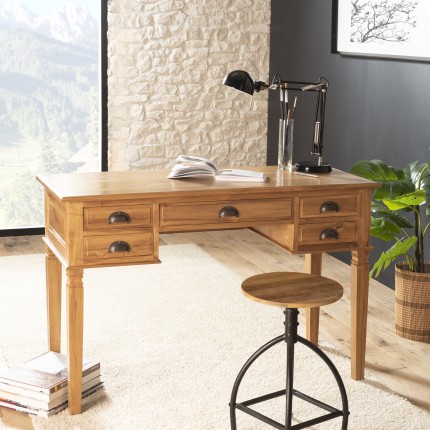 Bureau 5 tiroirs bois teck massif