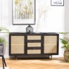 YANIS Black Pine Sideboard with 3 Drawers and 2 Cane Doors