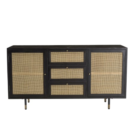 Buffet YANIS - Bois Pin Noir 3 Tiroirs 2 Portes Cannage