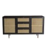Buffet YANIS - Bois Pin Noir 3 Tiroirs 2 Portes Cannage
