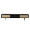 YANIS - Black Pinewood TV Stand with 2 Niches 2 Doors Cane