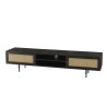 YANIS - Black Pinewood TV Stand with 2 Niches 2 Doors Cane