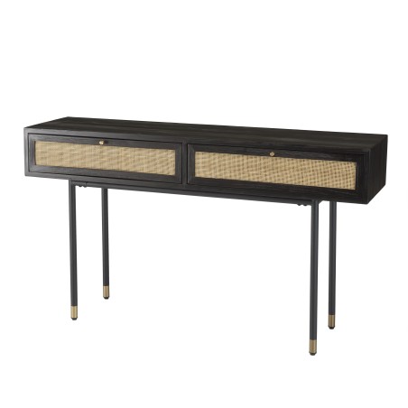 Console YANIS - Bois Pin Noir 2 tiroirs cannage