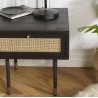 YANIS Black Pine Bedside Table with 1 Drawer and Cane Top