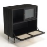 YANIS Black Pine Sideboard with Sliding Glass Doors and Cane Door