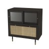 YANIS Black Pine Sideboard with Sliding Glass Doors and Cane Door