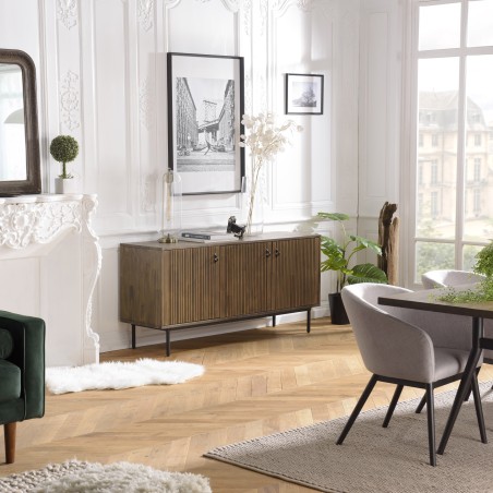 GINO Brown Buffet 3 Doors Acacia Black Metal Legs