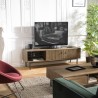 Meuble TV GINO - Bois d'acacia - Marron - 2 portes 1 niche