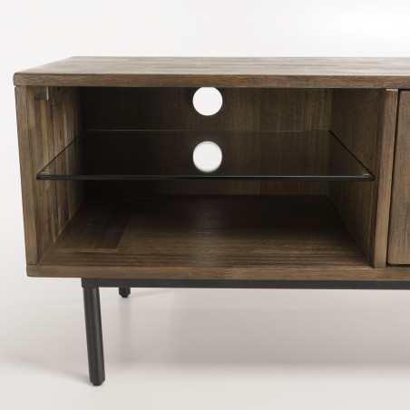 Meuble TV GINO - Bois d'acacia - Marron - 2 portes 1 niche