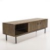 GINO Brown TV Stand 2 Doors 1 Shelf Acacia Black Metal Legs