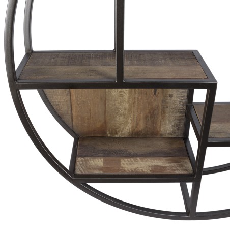 SIXTINE Round Brown Wall Shelf 80x80cm - 3 Levels 3 Niches Mahogany Wood